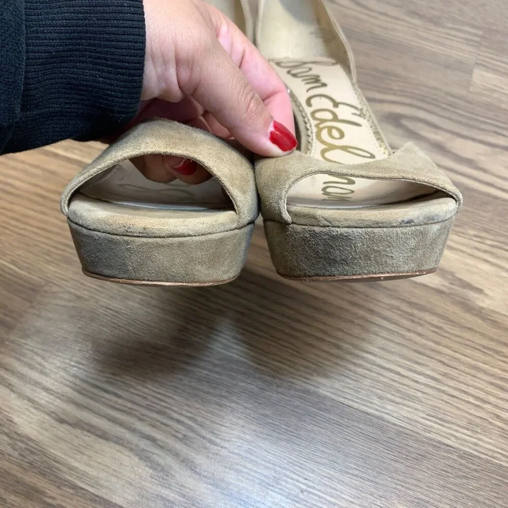 Sam Edelman Jerin Suede‎ Nude Platform Sandals Pump Heels in Oatmeal Size 8M